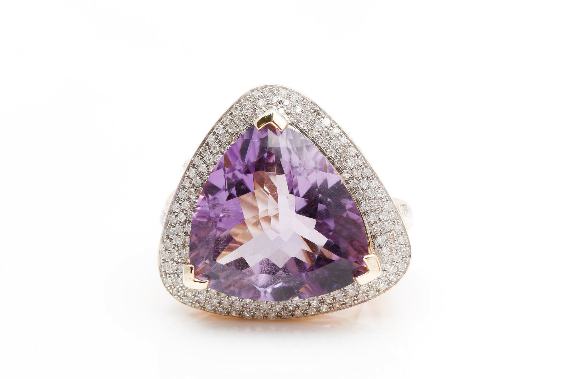 14K Yellow Gold Amethyst and Diamond Ring