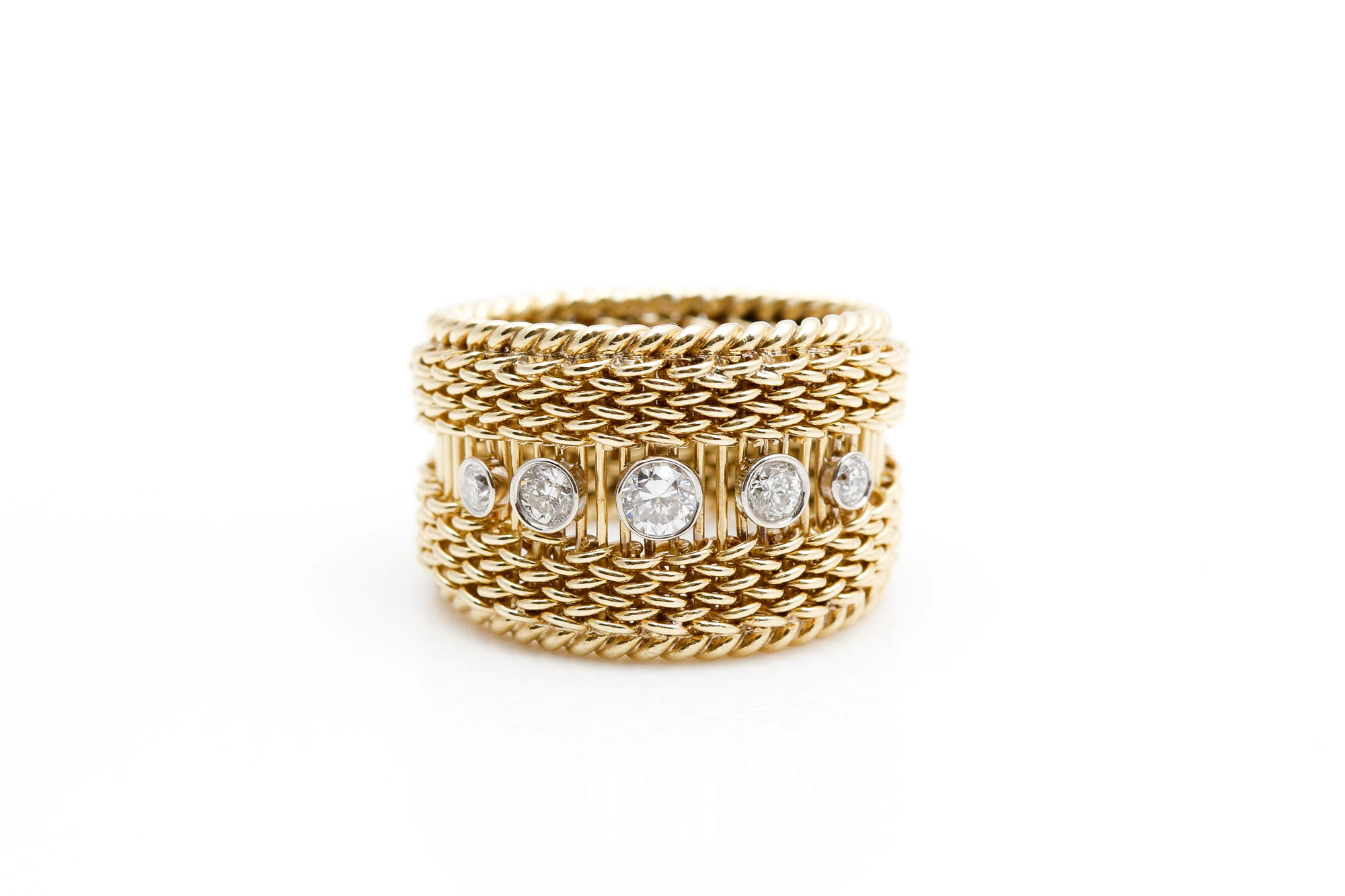 18K Yellow Gold Diamond Twisted Rope Band