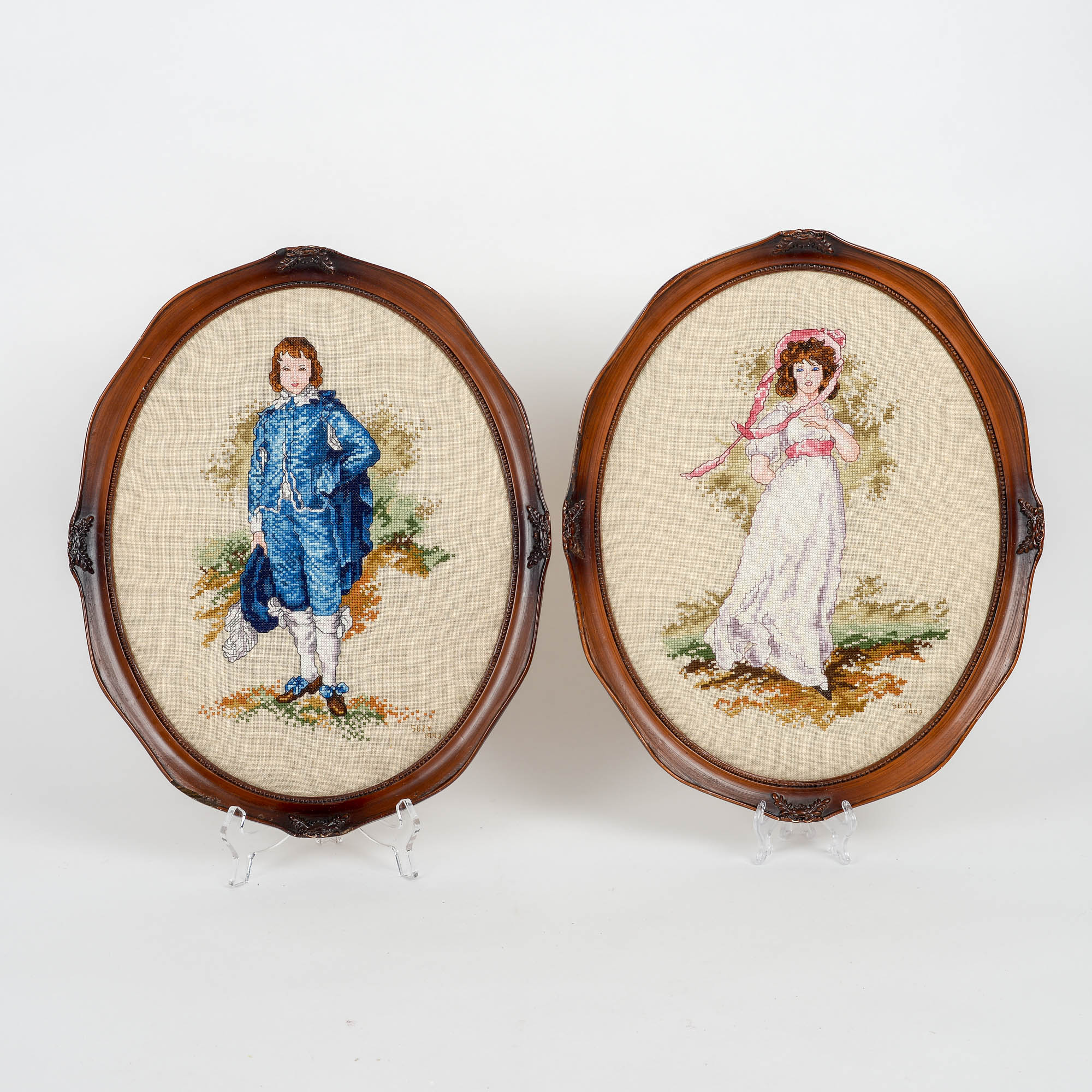 Pair of Cross Stitch Victorian Wall Hangings