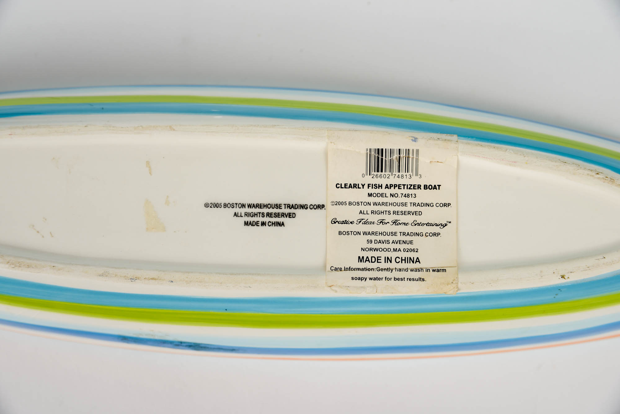 Pair of Blue Glass Vases with Striped Ceramic Fish Dish