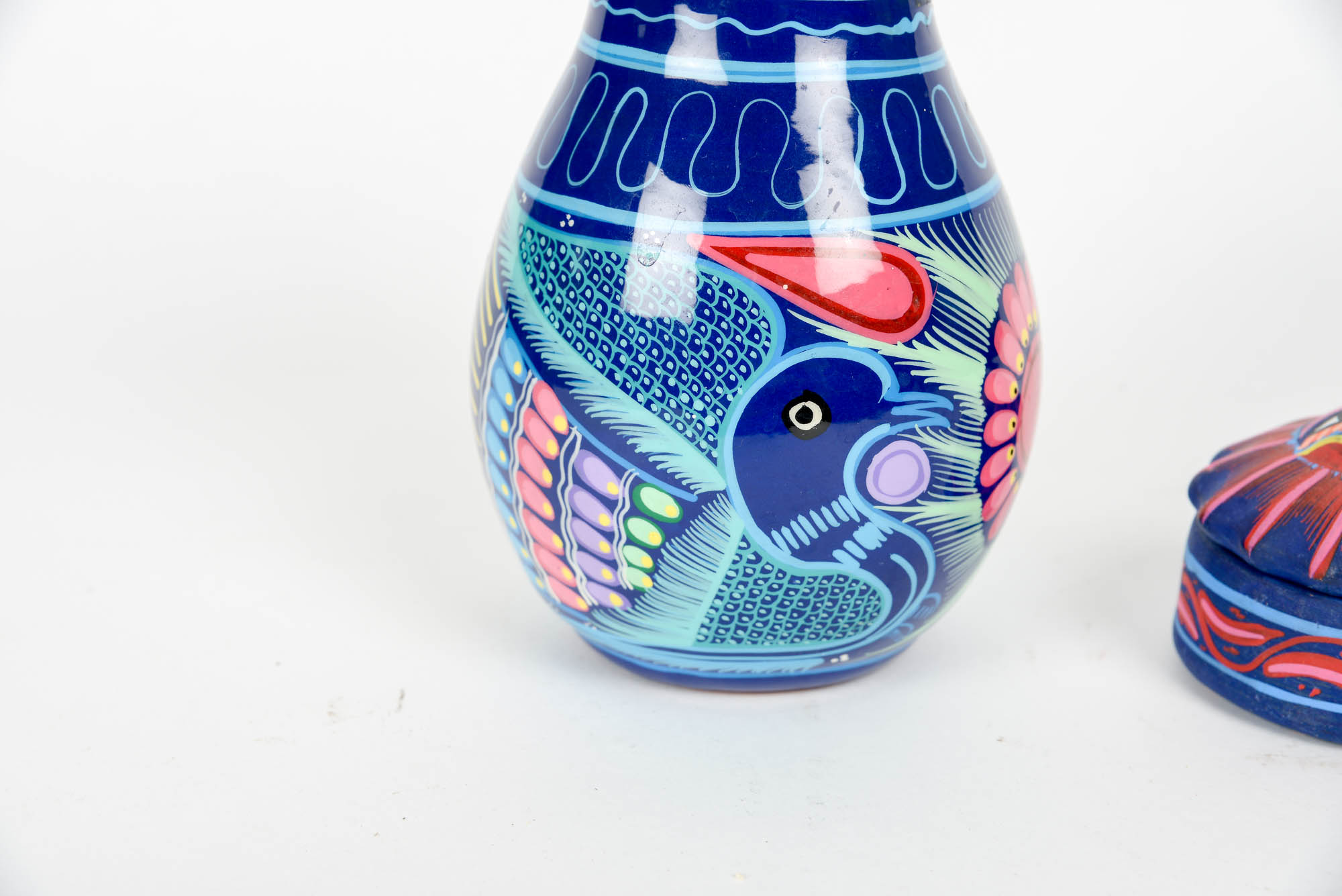 Hand Painted Mexican Vase and Trinket Box