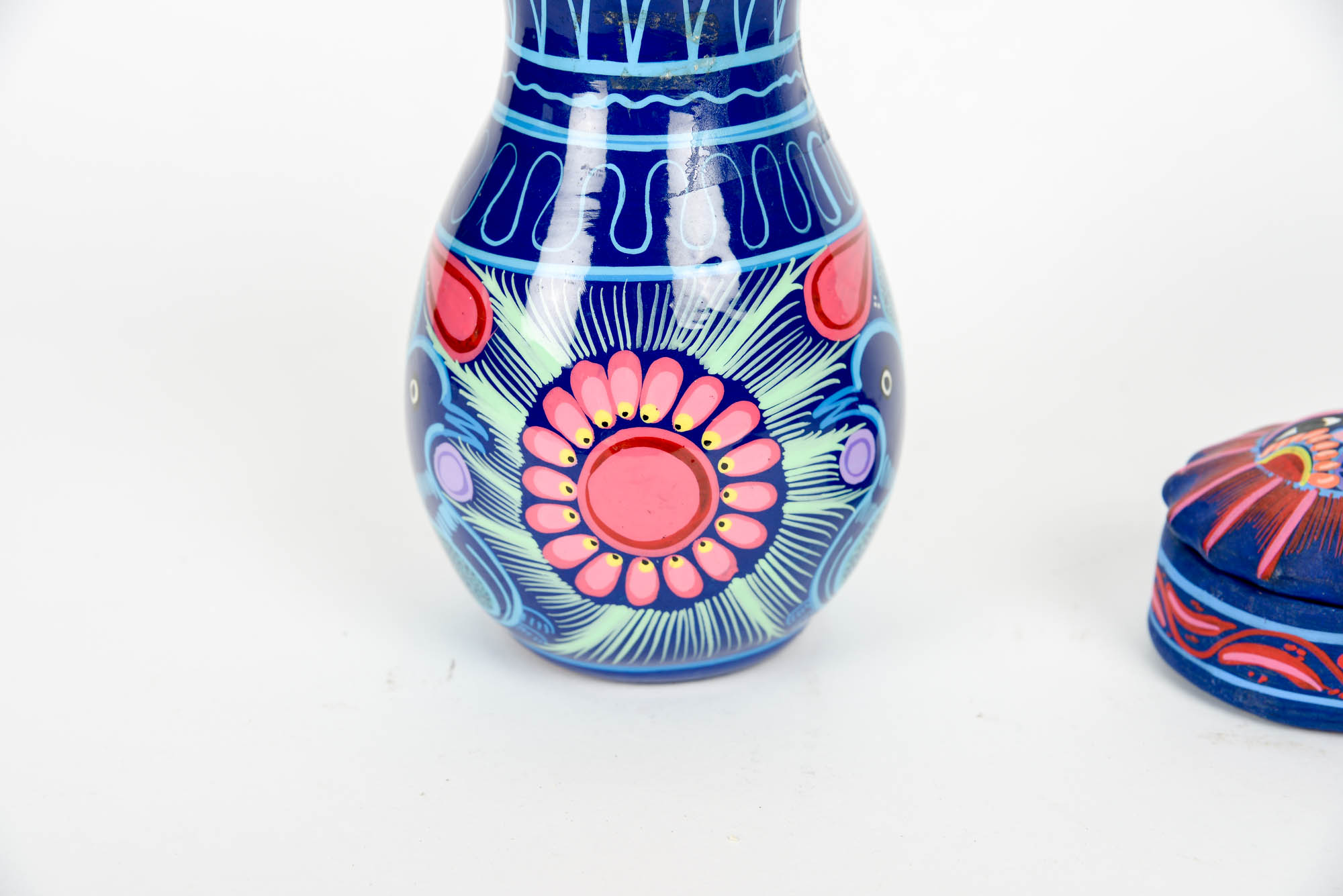Hand Painted Mexican Vase and Trinket Box