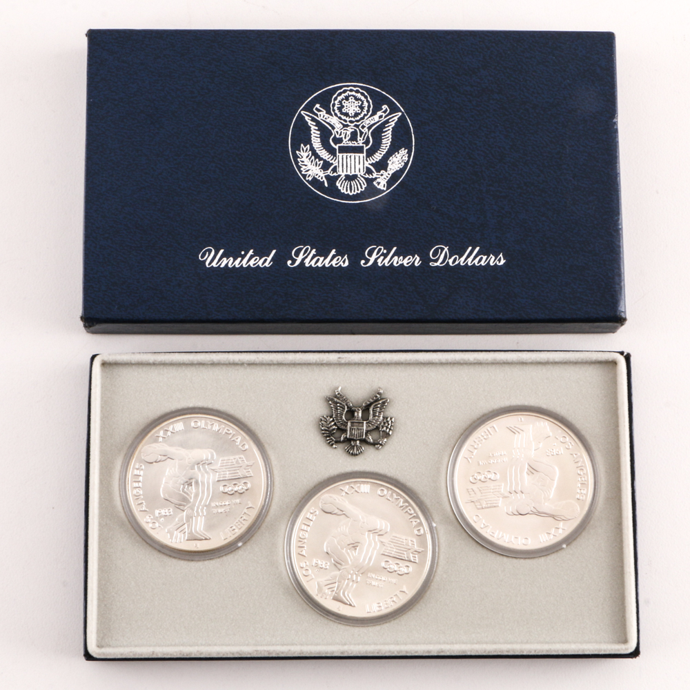 Set of Three 1983 Los Angeles Olympics Commemorative Silver Dollars