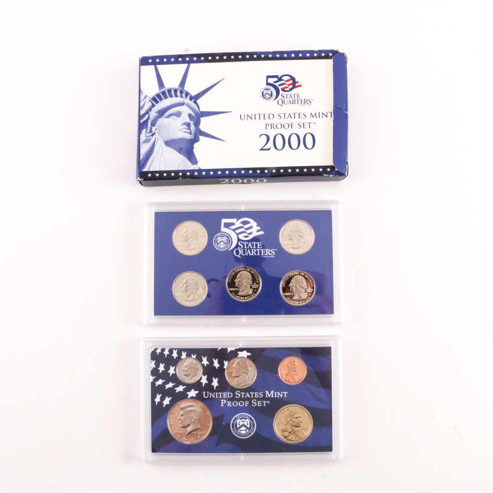 2000 U.S. Mint Proof Set and Three 2002 Statehood Quarters Proof Sets