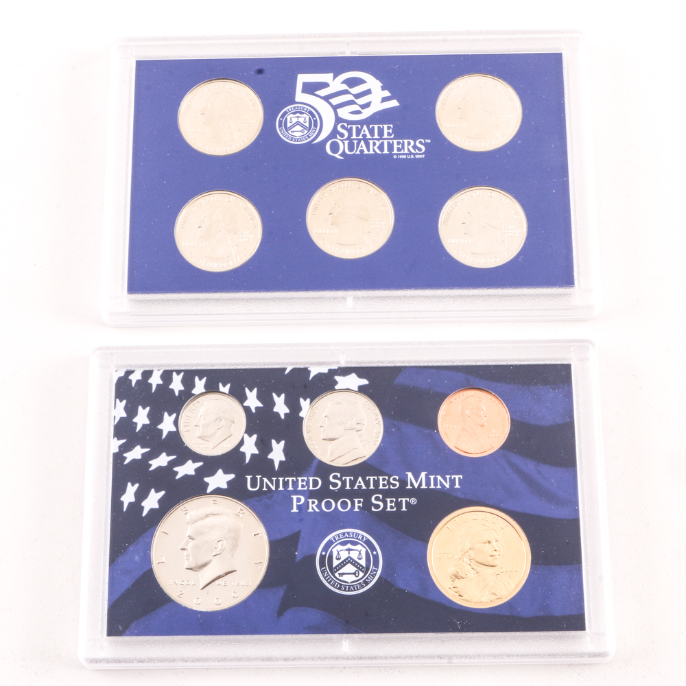 2000 U.S. Mint Proof Set and Three 2002 Statehood Quarters Proof Sets