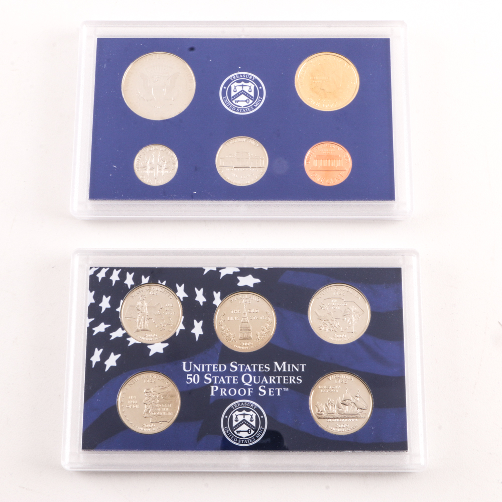 2000 U.S. Mint Proof Set and Three 2002 Statehood Quarters Proof Sets