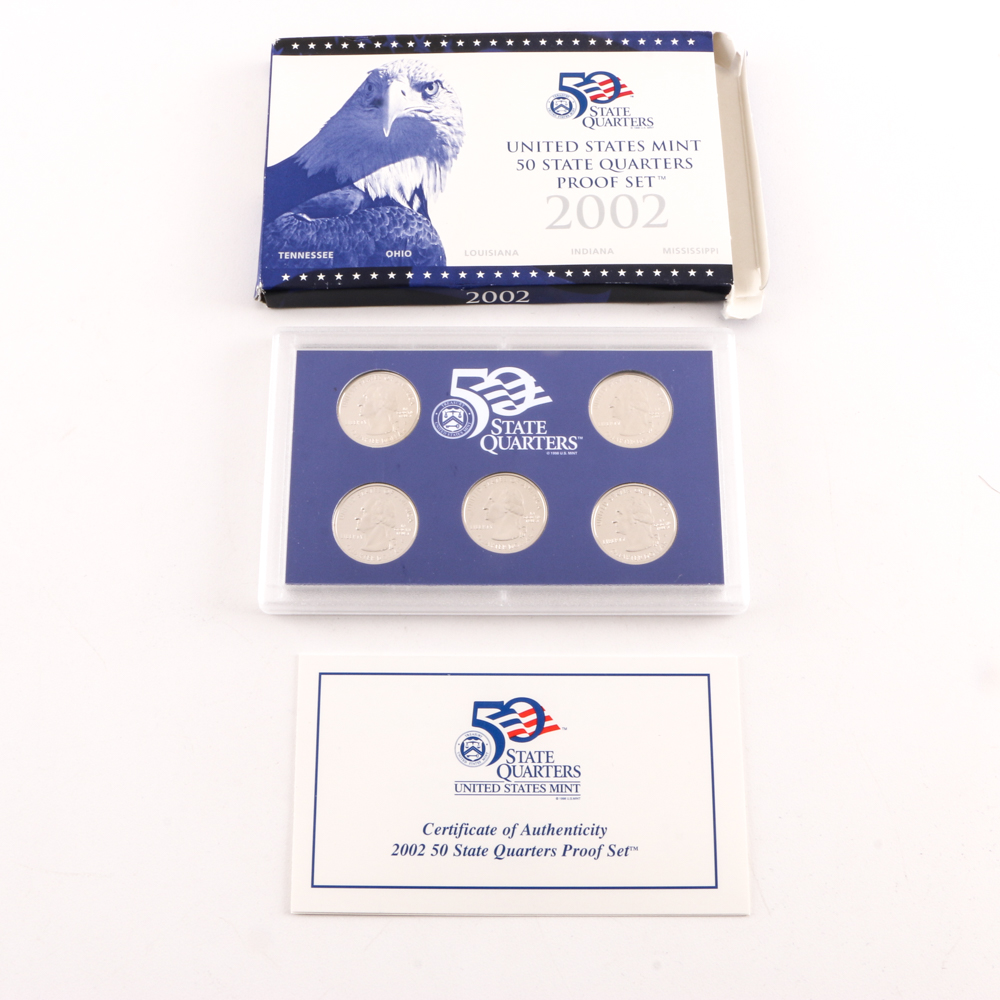 2000 U.S. Mint Proof Set and Three 2002 Statehood Quarters Proof Sets