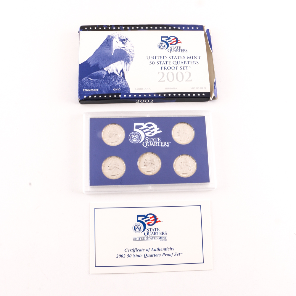 2000 U.S. Mint Proof Set and Three 2002 Statehood Quarters Proof Sets