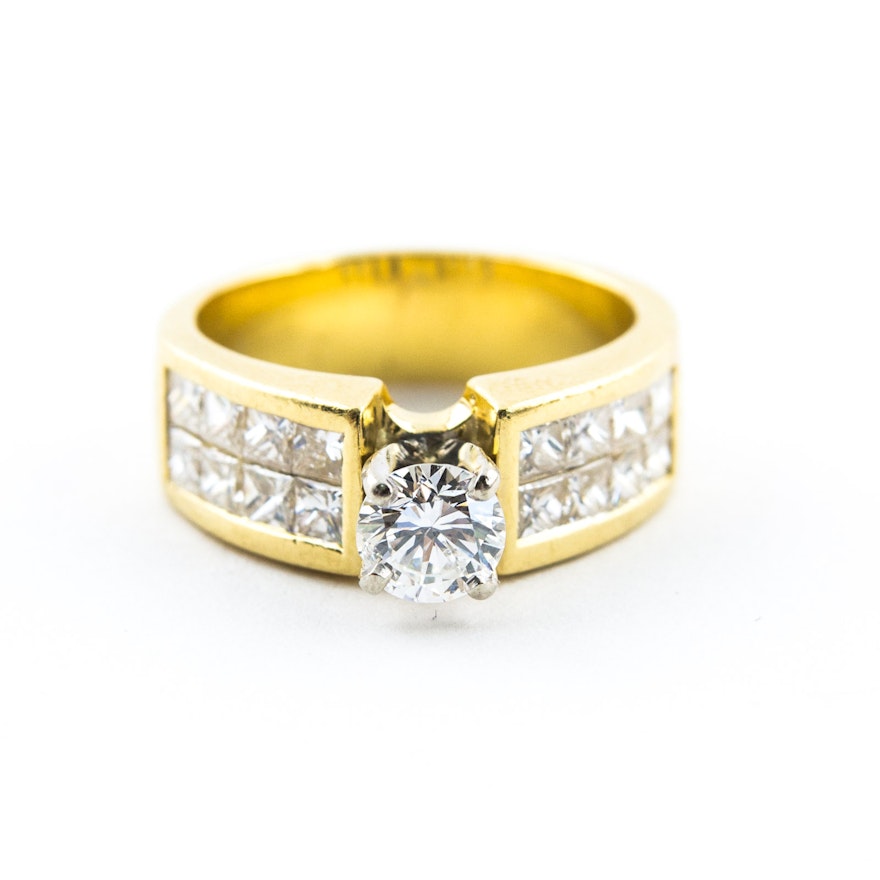 18K Yellow Gold and Diamond Ring