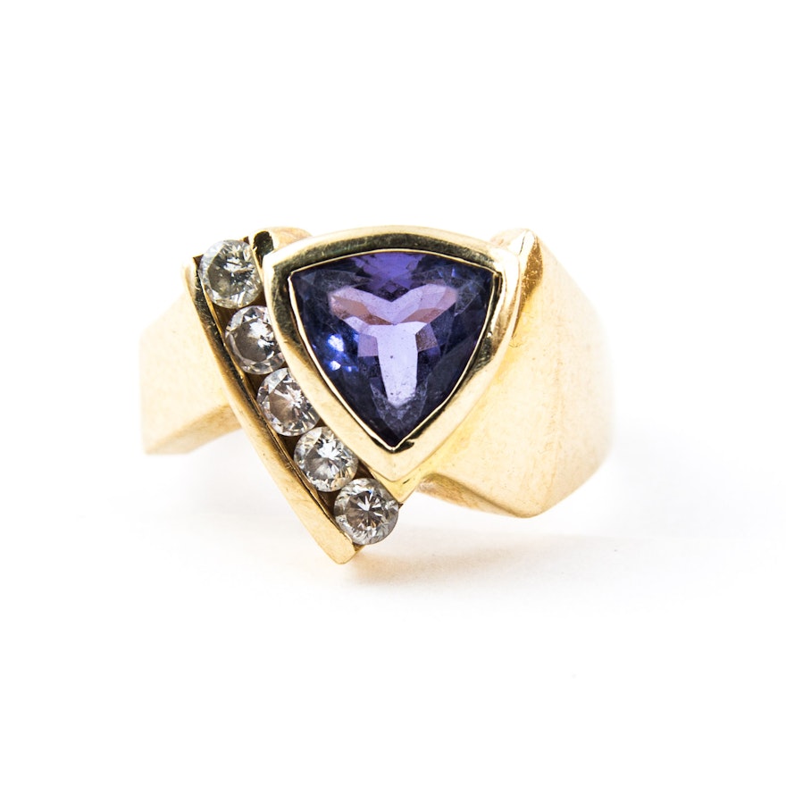 14K Yellow Gold, Tanzanite, and Diamond Ring