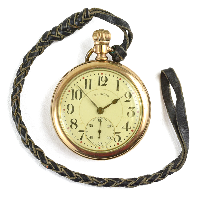 Illinois Pocket Watch with Black Leather Strap