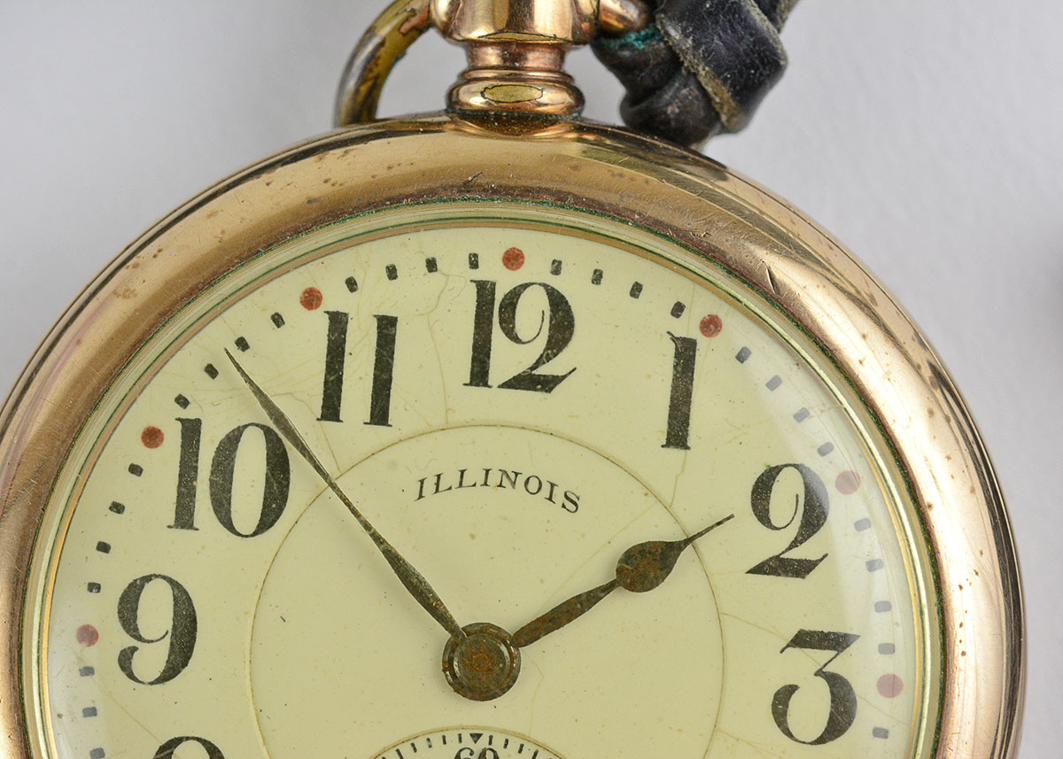 Illinois Pocket Watch with Black Leather Strap