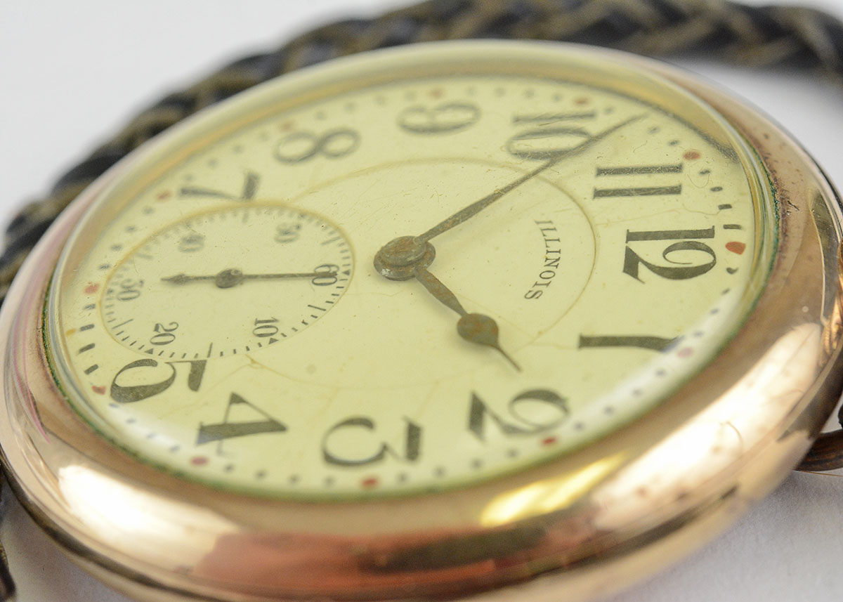 Illinois Pocket Watch with Black Leather Strap