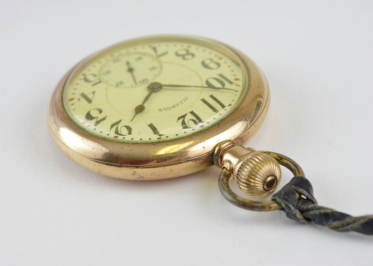 Illinois Pocket Watch with Black Leather Strap