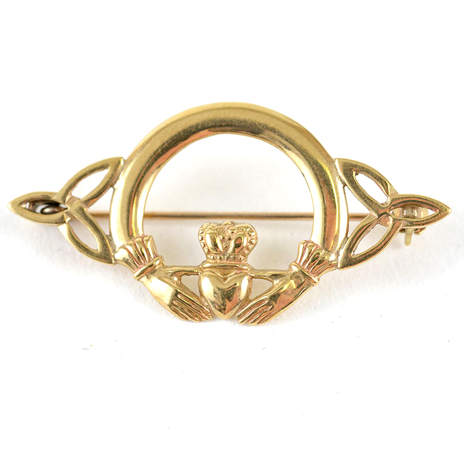 10K Yellow Gold Claddagh Pin