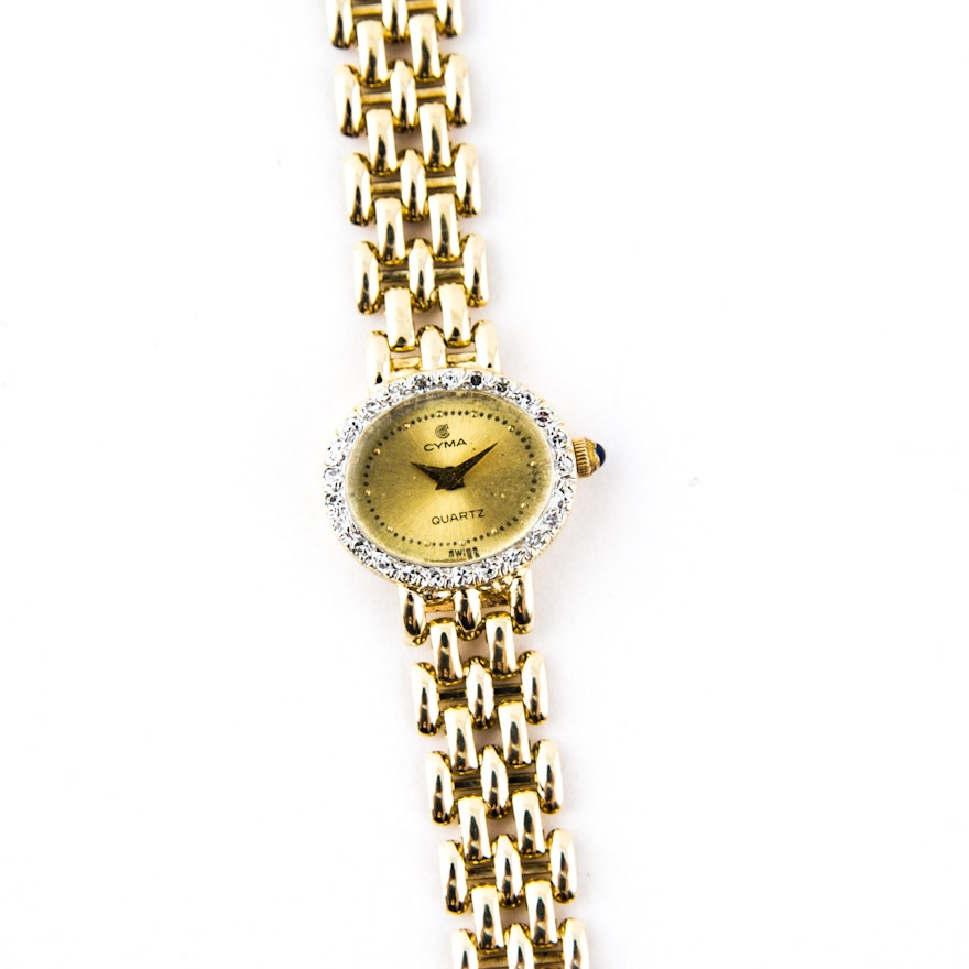 14K Cyma Wristwatch with Diamonds