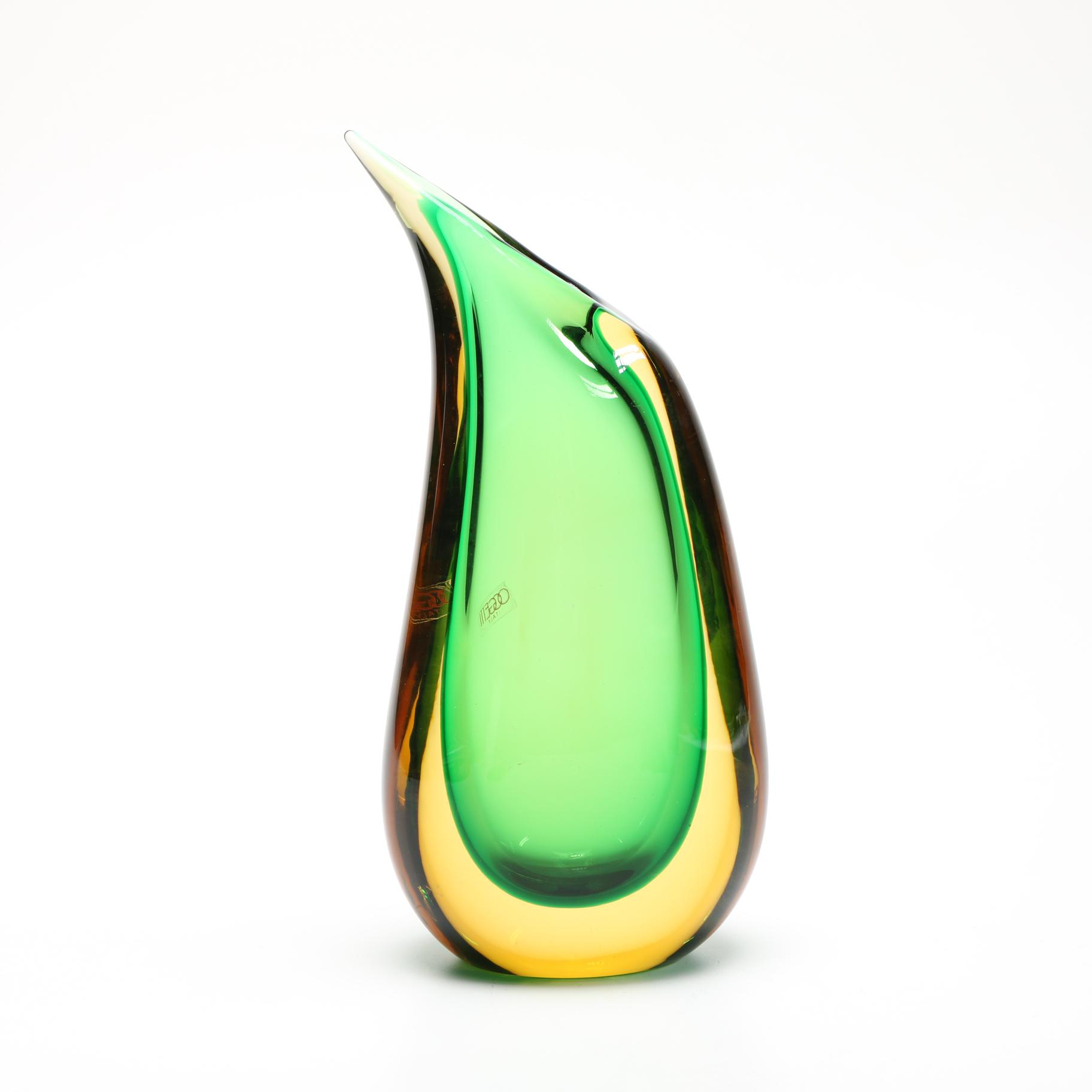 Signed Luigi Onesto Oggetti Murano Art Glass Teardrop Vase