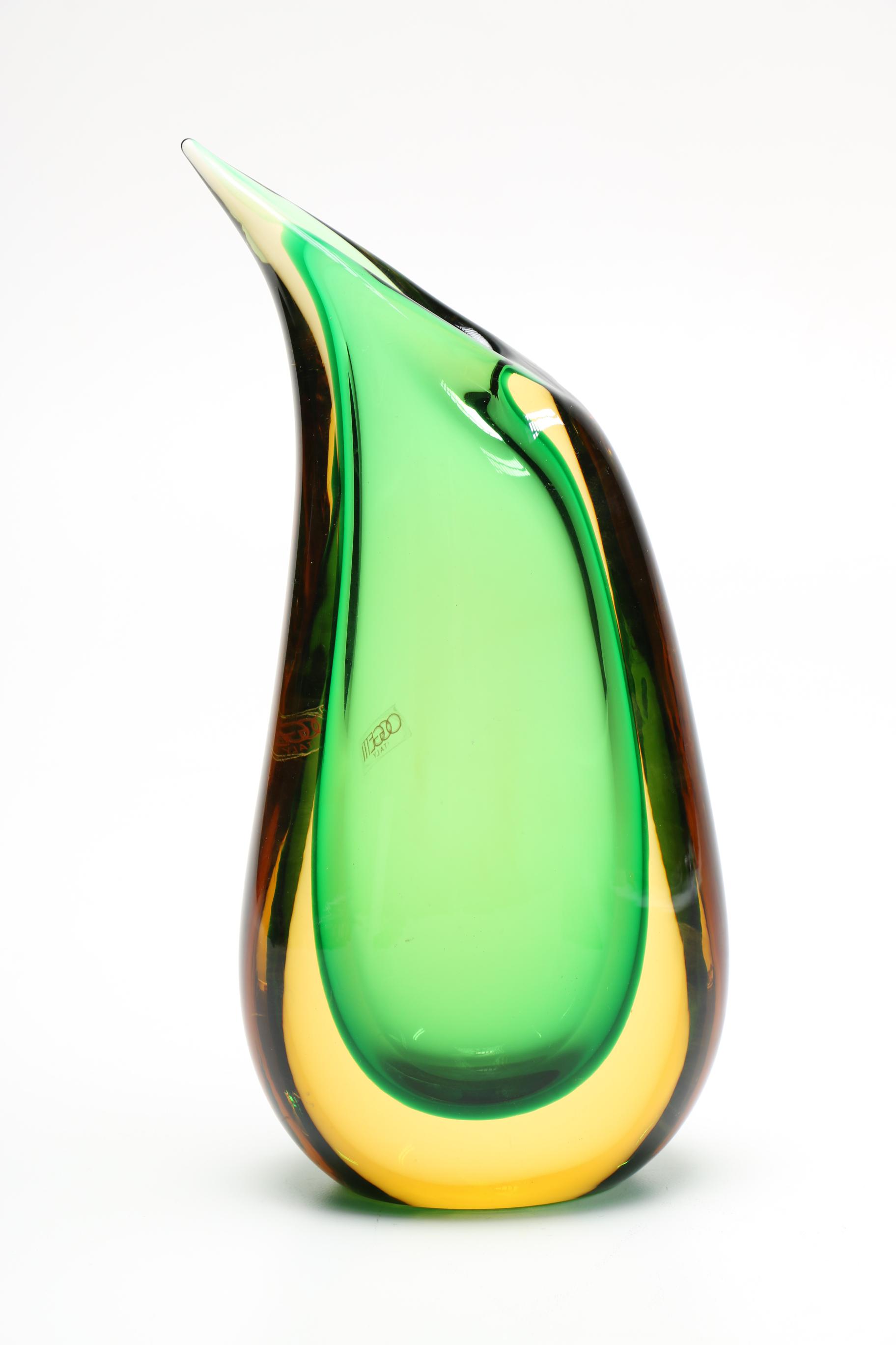 Signed Luigi Onesto Oggetti Murano Art Glass Teardrop Vase