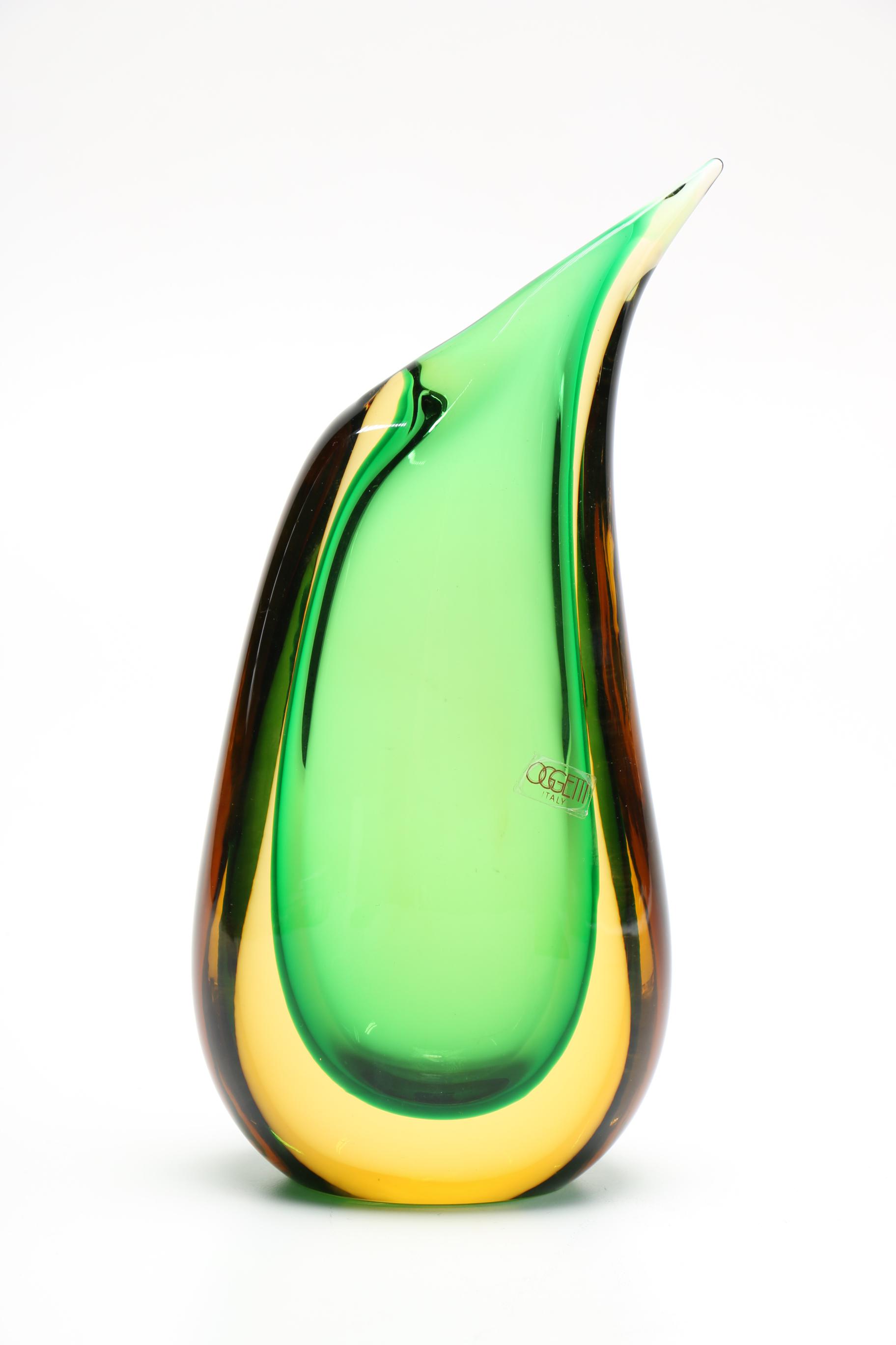 Signed Luigi Onesto Oggetti Murano Art Glass Teardrop Vase