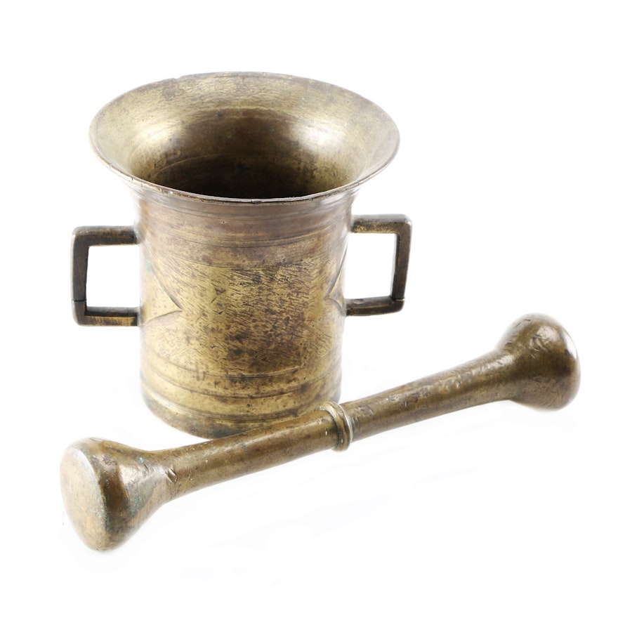 Antique Brass Mortar and Pestle