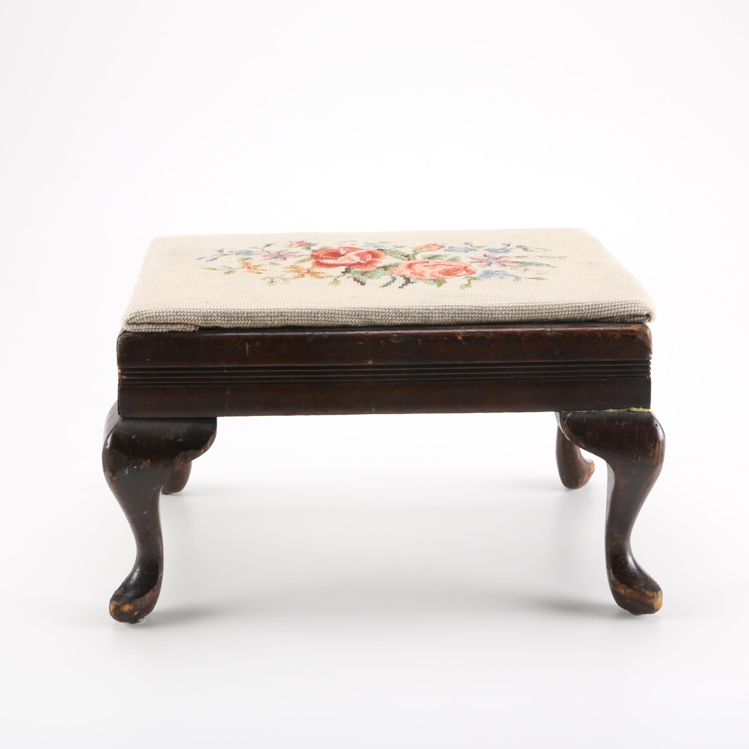 Queen Anne Style Needlepoint Upholstery Stool