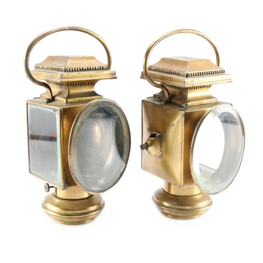 Pair of Antique French Brass Coach Lanterns