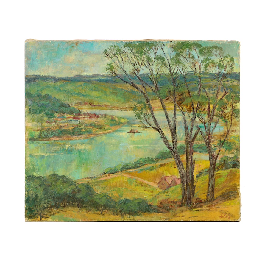 Original Painting by Arthur Helwig Titled "Bend in the Ohio"