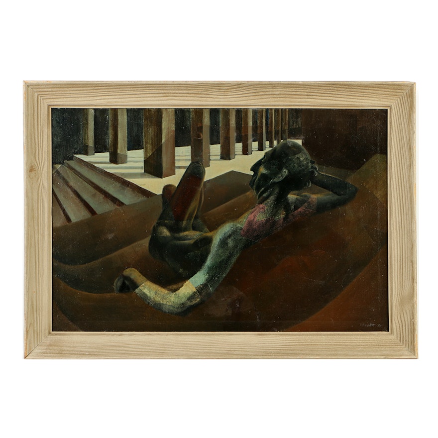 H. Bartlett Oil Painting on Canvas Mid-Century Perceptive Scene