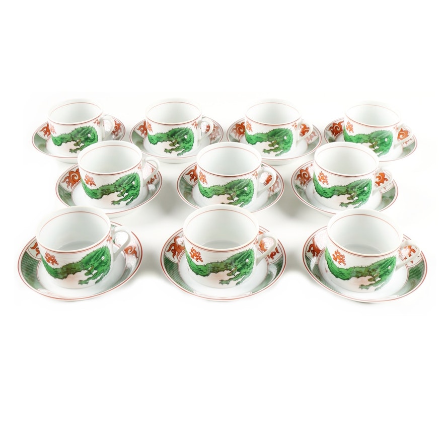 Set of Ten Fitz and Floyd "Dragon Crest" Cups and Saucers