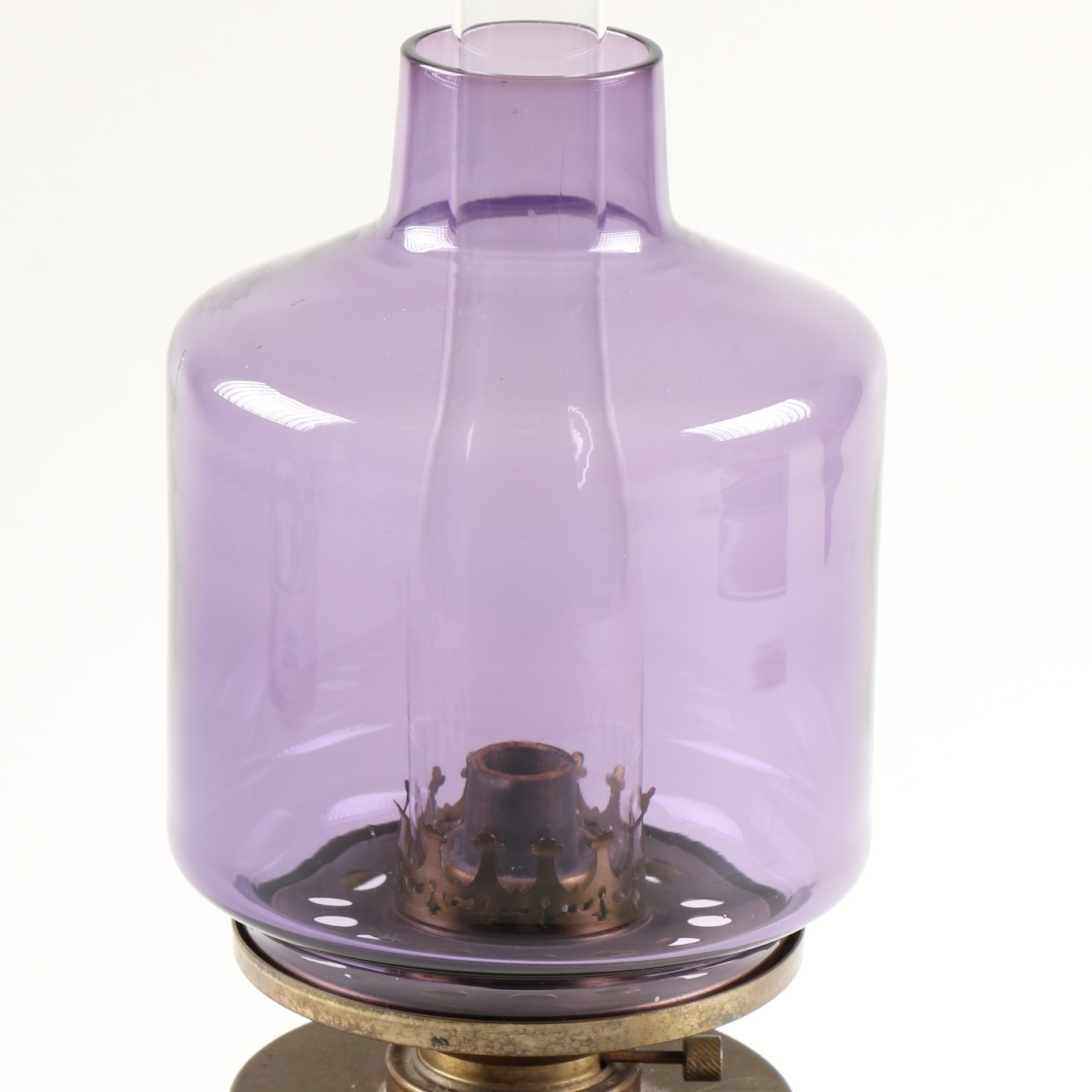 Antique Oil Lamp With Amethyst Shade