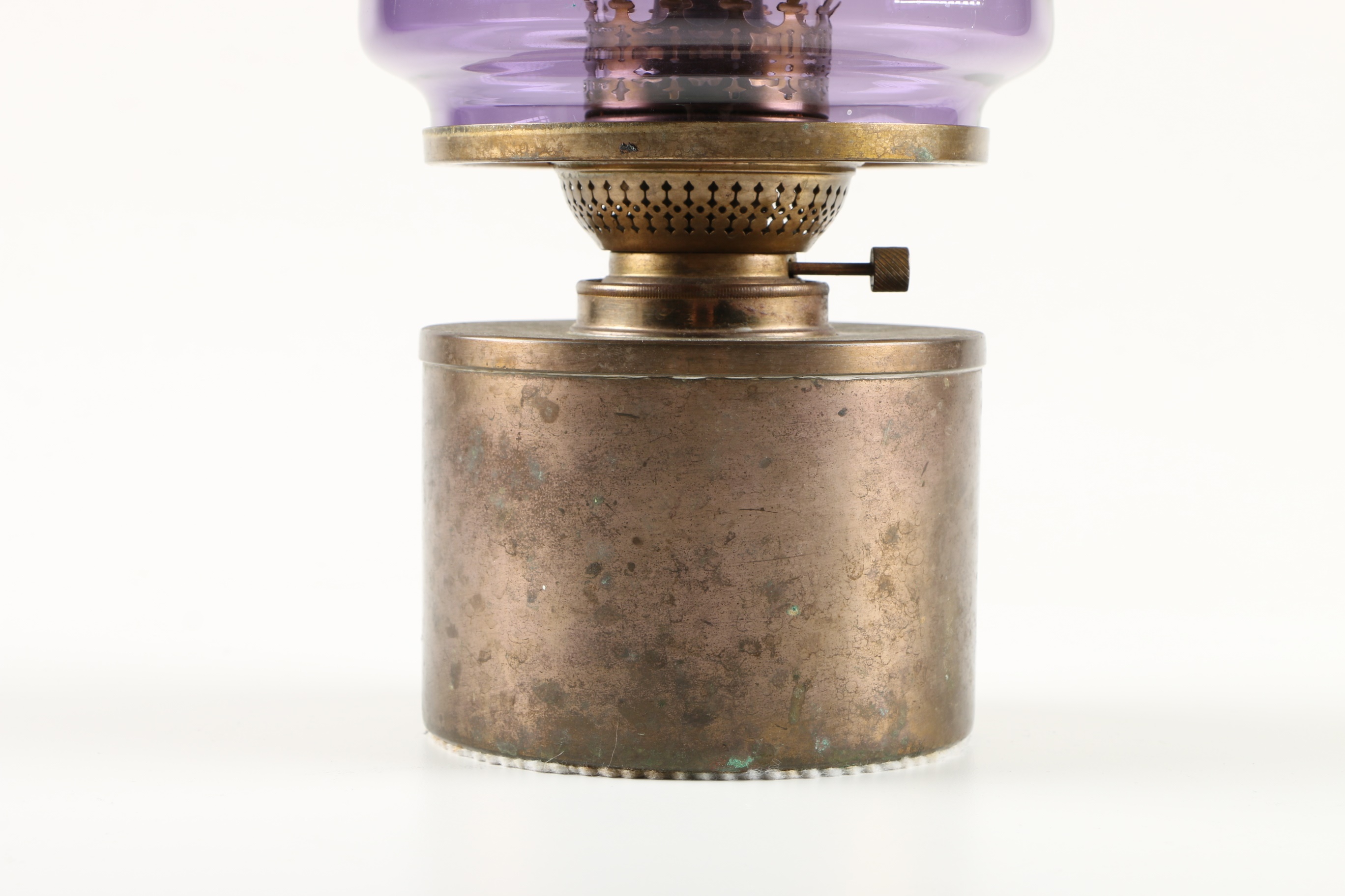 Antique Oil Lamp With Amethyst Shade