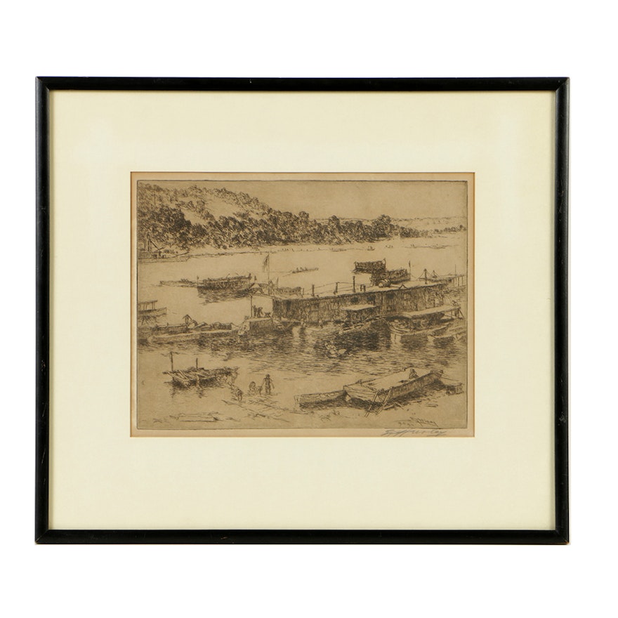 E.T. Hurley Etching on Paper "The Ohio from Collins Avenue"