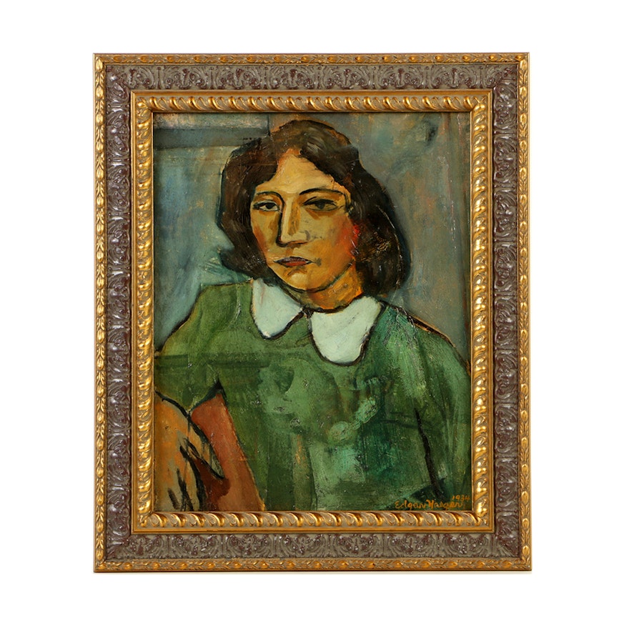 Original Oil Portrait by Edger Yeager (1904-1997), Framed