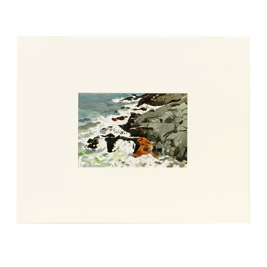 Original Carl Zimmerman Seascape Watercolor with Estate Stamp