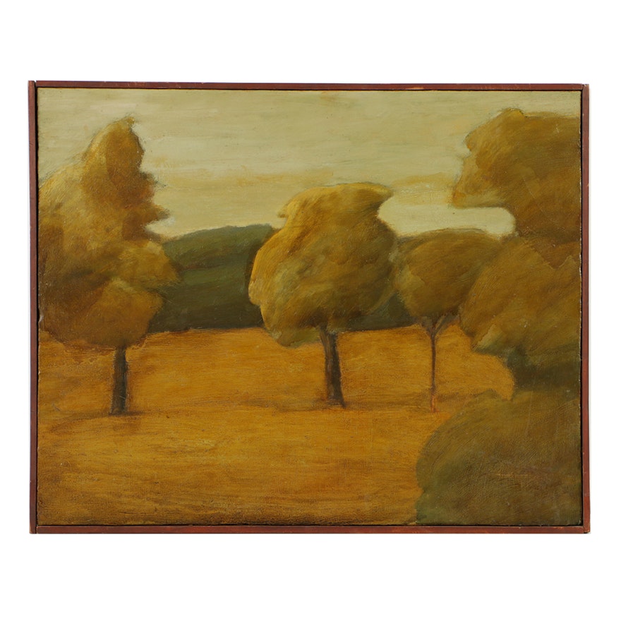Original Abstracted Landscape Oil on Board by Edgar Hatten
