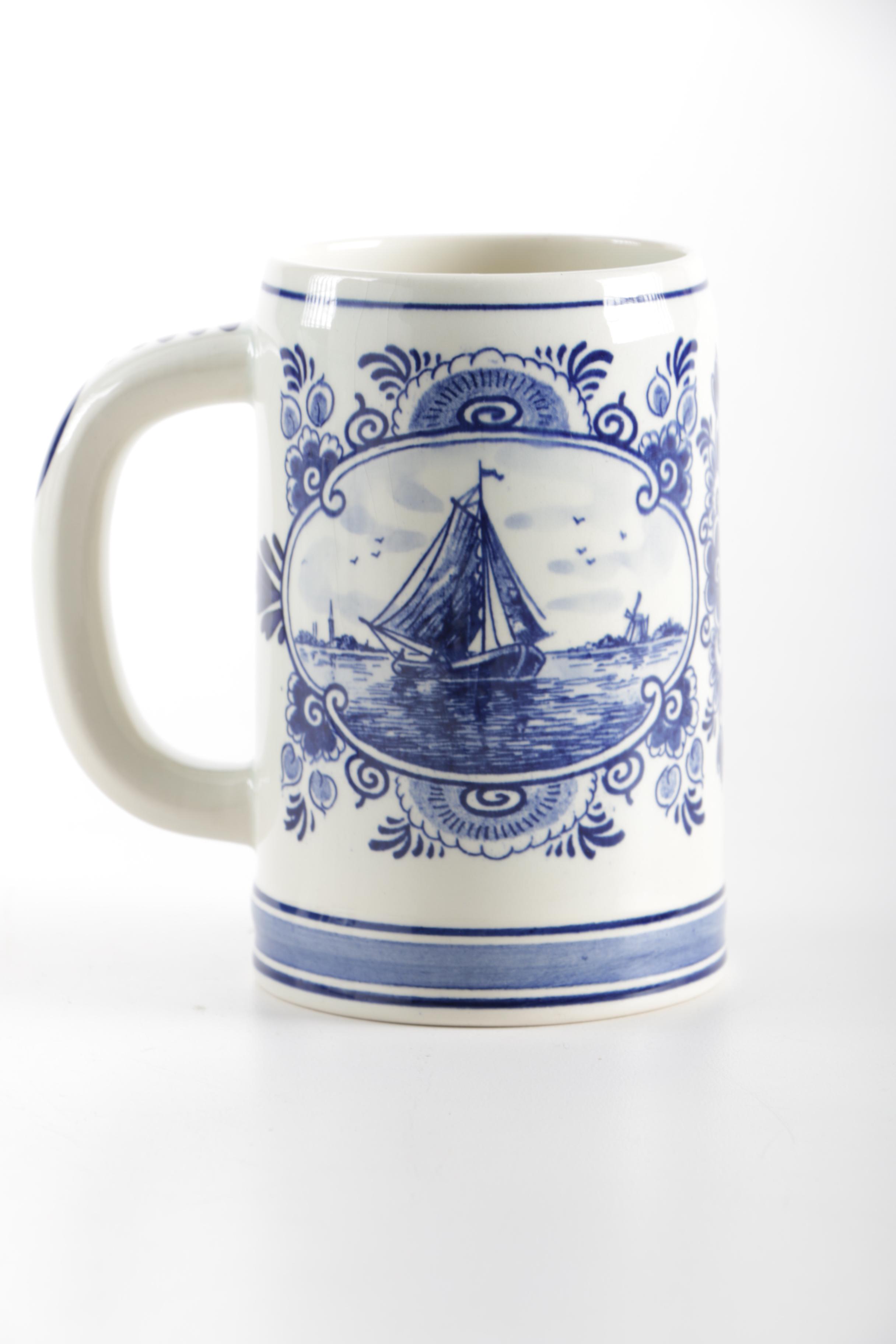 Pair of Hand-Painted Delft Blue Mugs