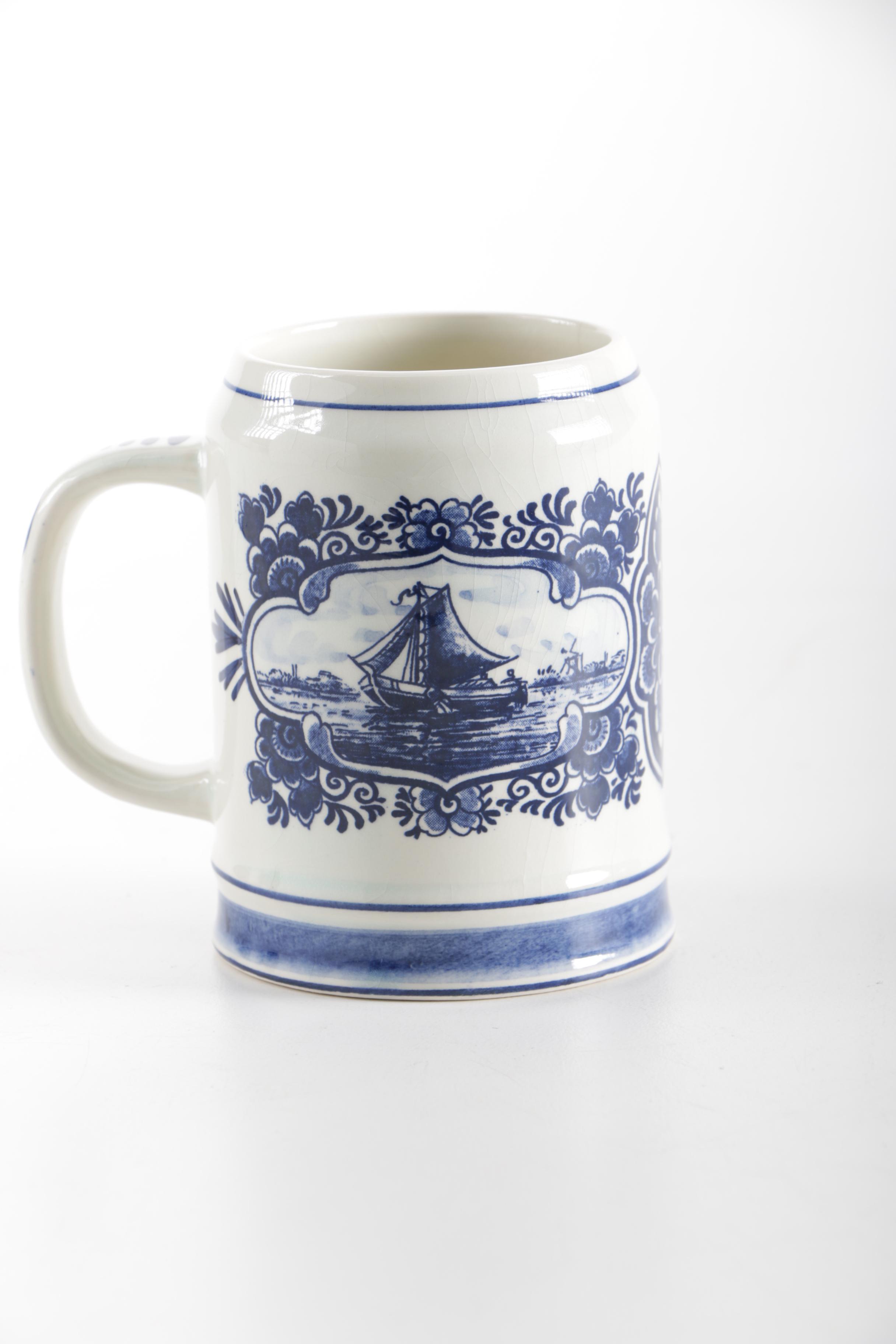 Pair of Hand-Painted Delft Blue Mugs