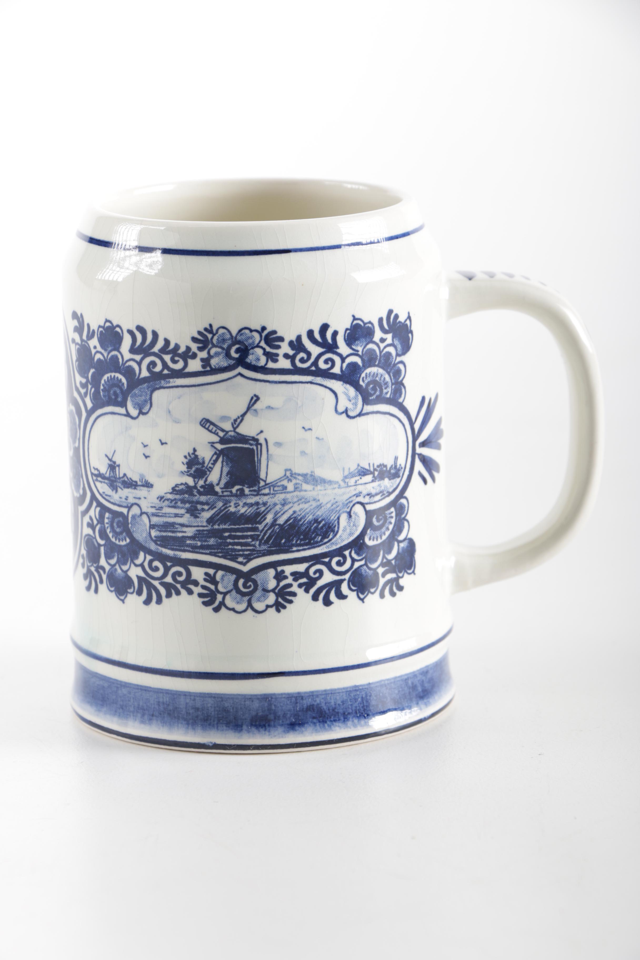 Pair of Hand-Painted Delft Blue Mugs