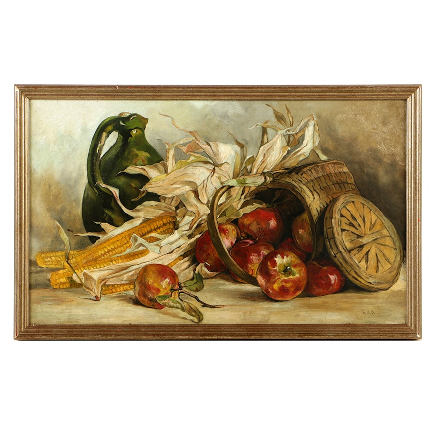 Signed 20th-Century Oil Painting on Canvas of Still Life