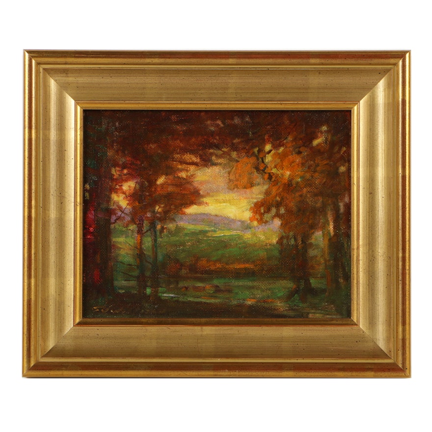 Thomas J. Willison Oil Painting Canvas Board "Fall Landscape"