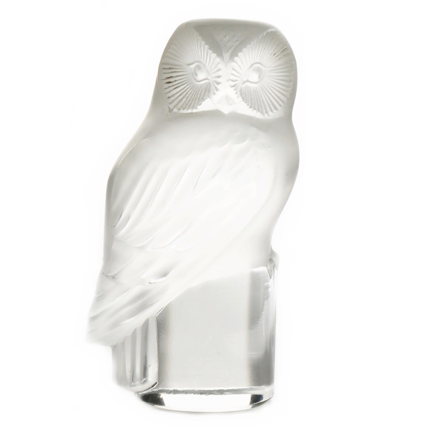 Lalique Owl Paperweight, Signed