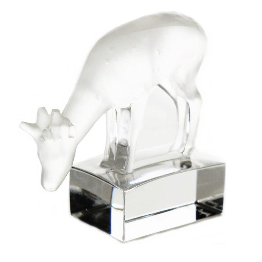 Lalique Crystal Figural Young Buck, Signed