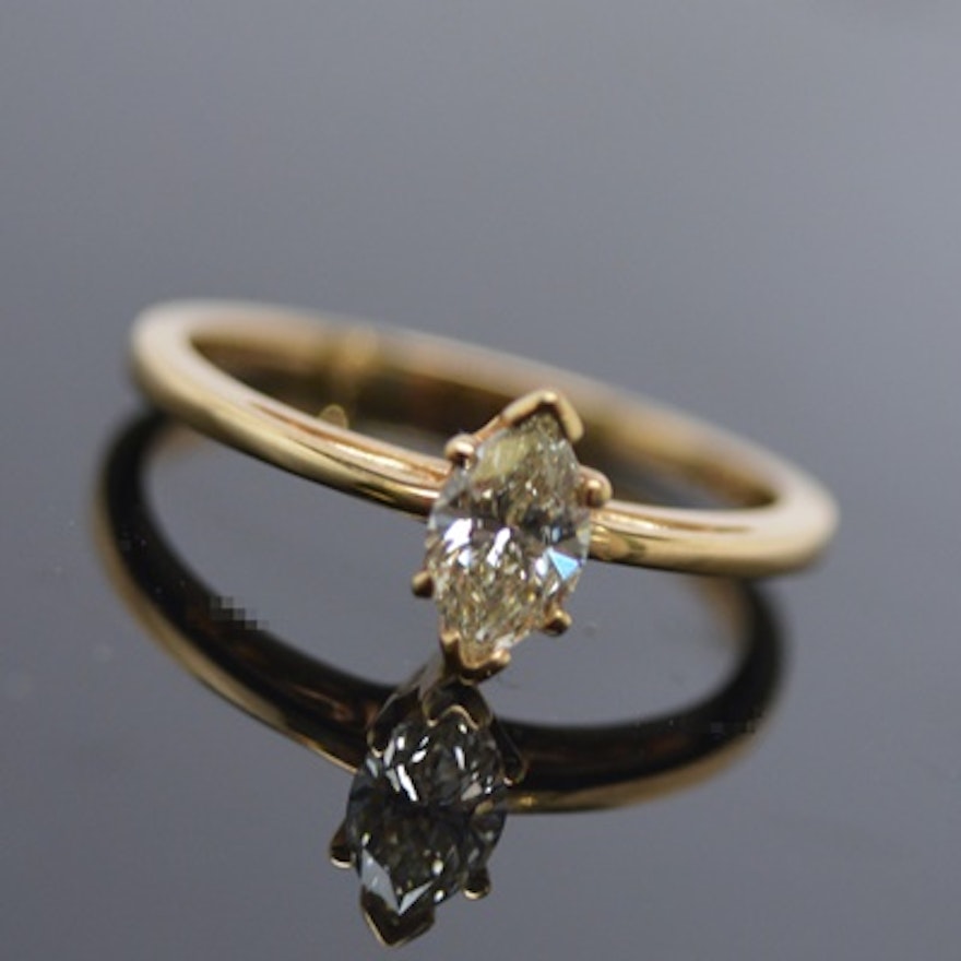 14K Yellow Gold Marquise Diamond Solitaire Ring