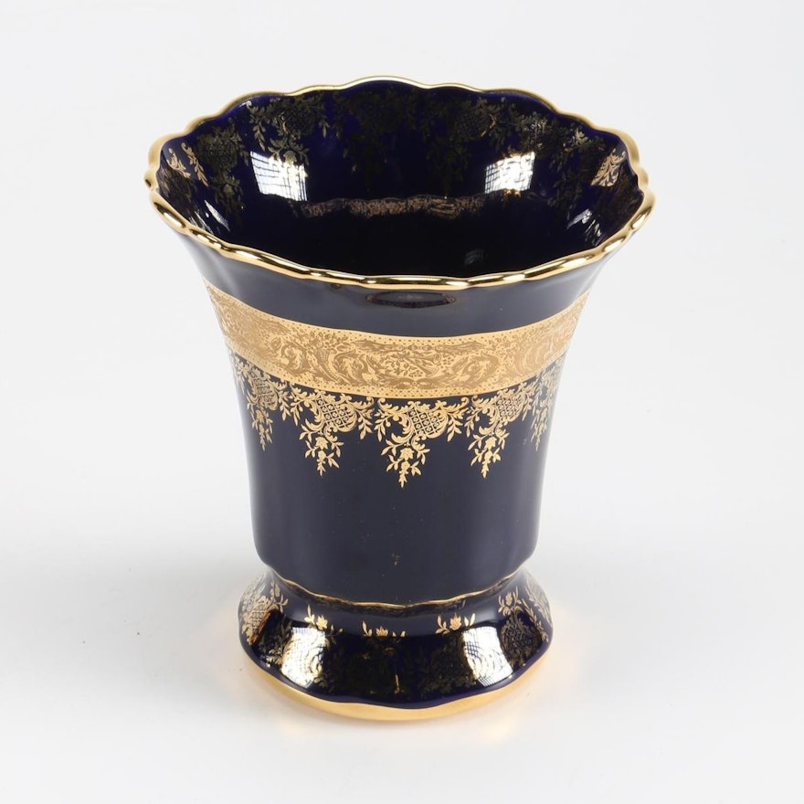 Cobalt Blue and Gold Tone Porcelain Imperial Limoges Vase