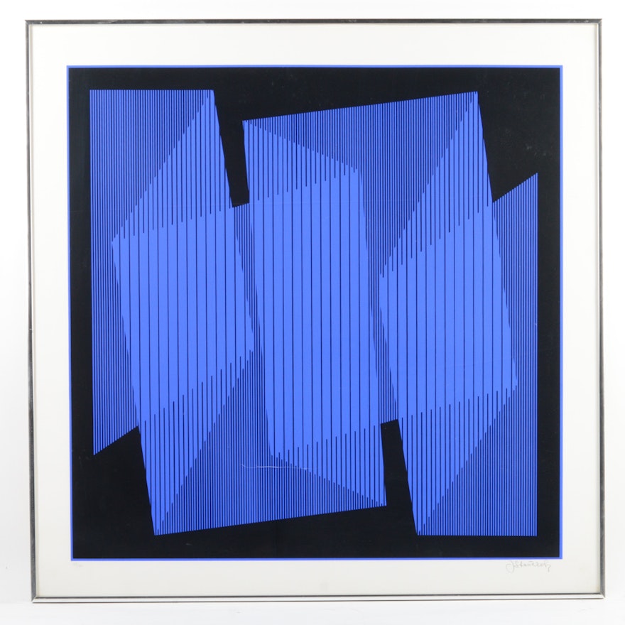 Julian Stanczak Limited Edition Serigraph "Blue Cutout Fold"