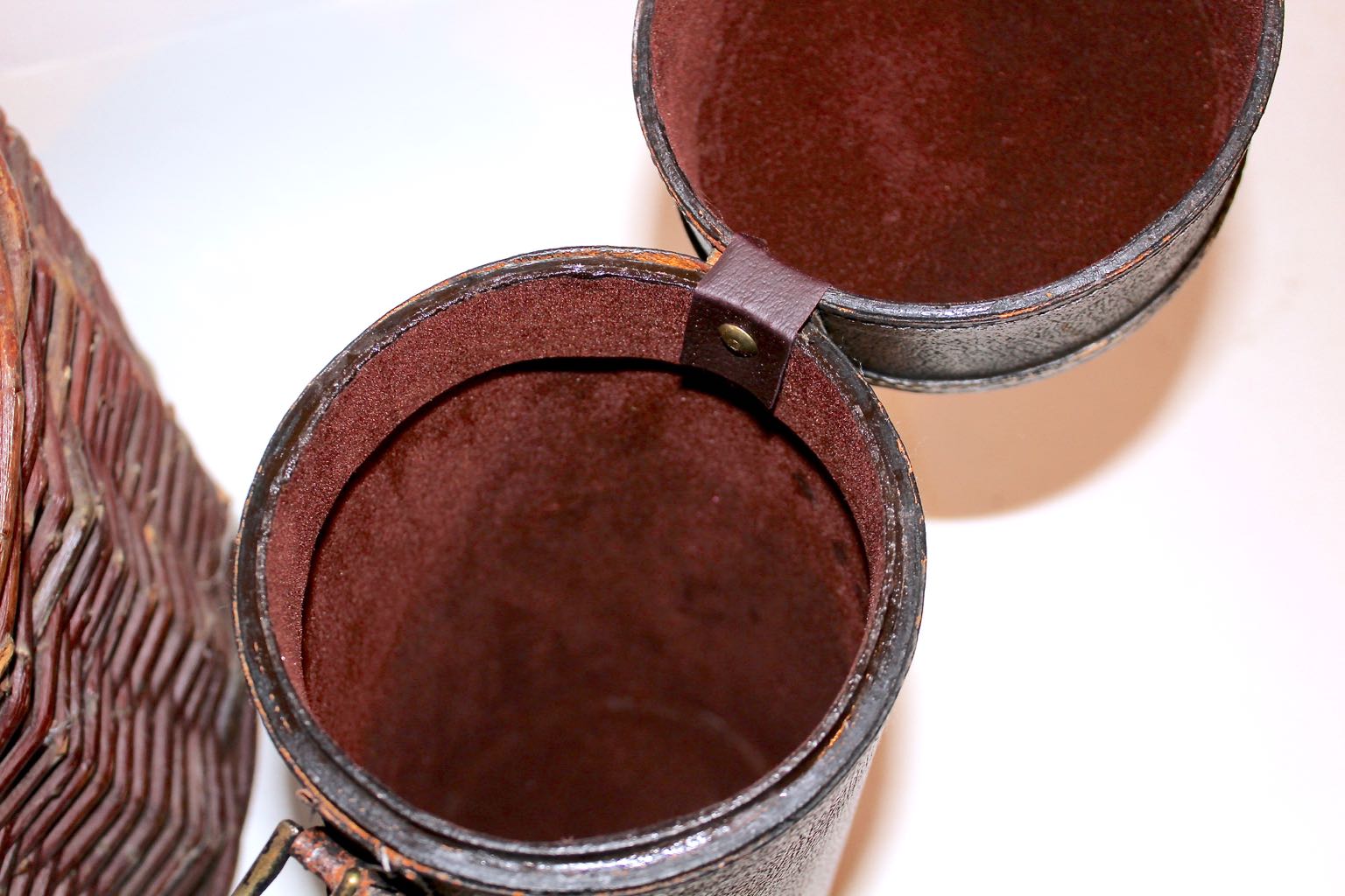 Vintage COACH Leather Bottle Case with Wicker Basket