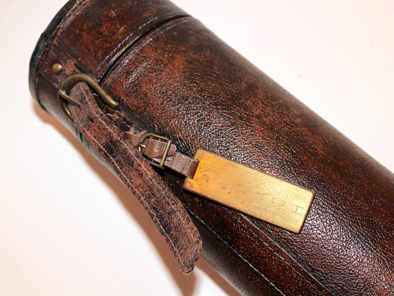 Vintage COACH Leather Bottle Case with Wicker Basket