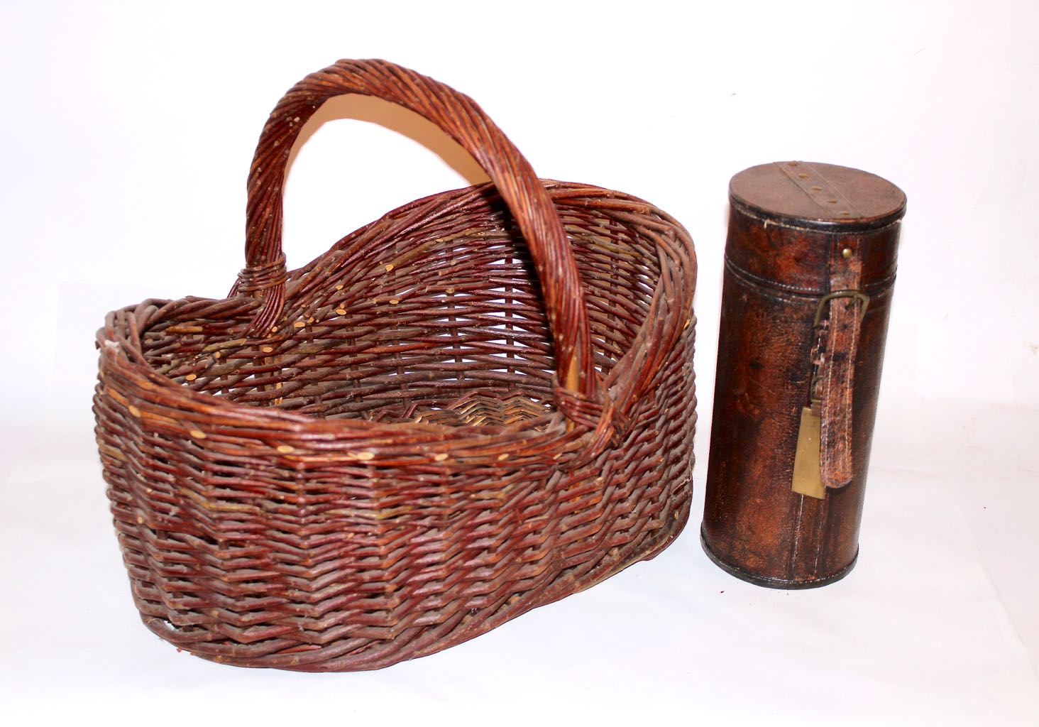 Vintage COACH Leather Bottle Case with Wicker Basket