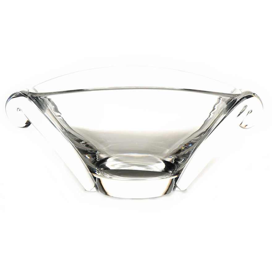 Steuben Signed Crystal Bowl with Scrolled Handles