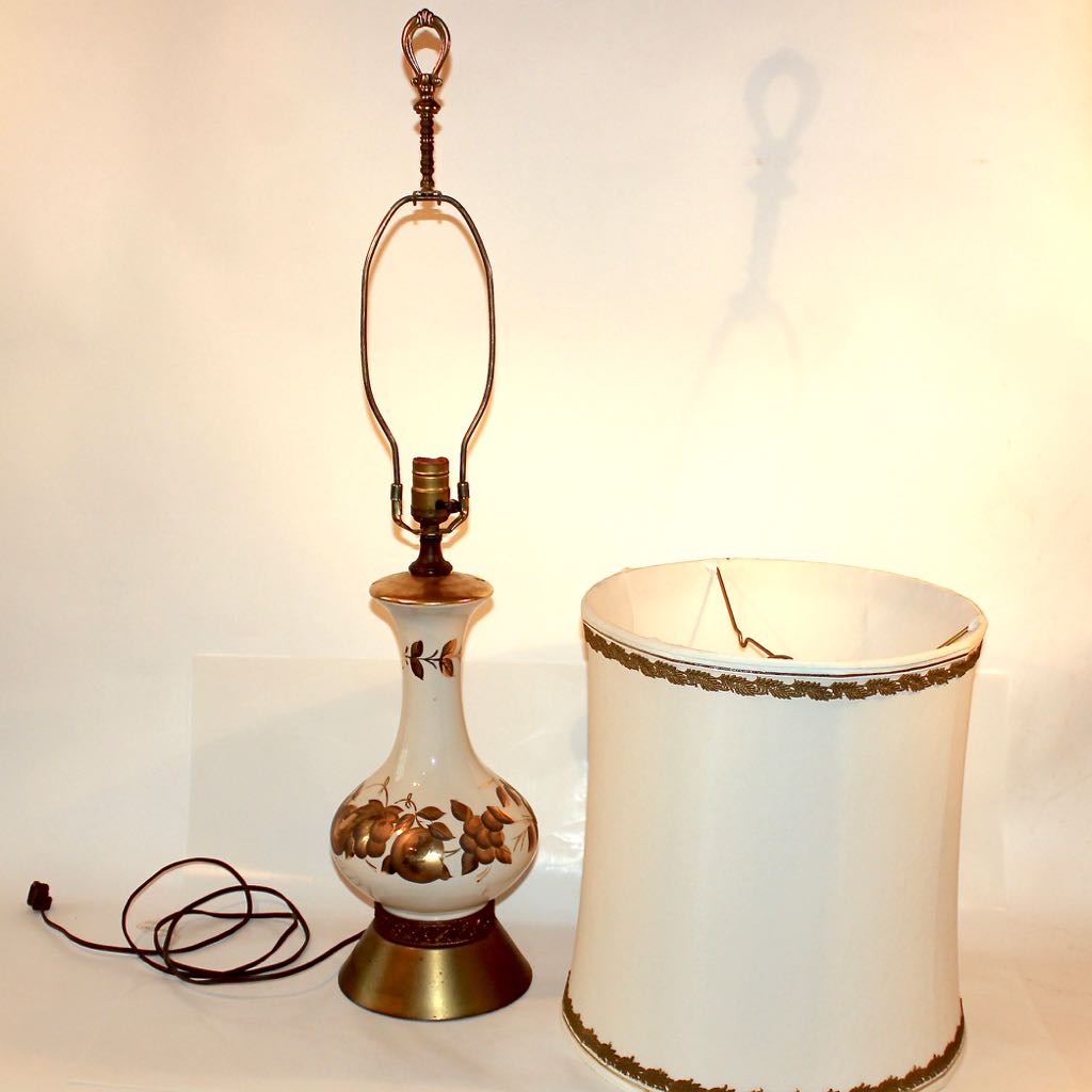 Mid-Century Hand Painted White Ceramic Table Lamp